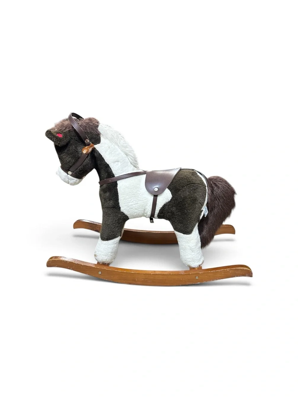 Vintage 1996 Chrisha Playful Plush Neighing Battery Operated Rocking Horse